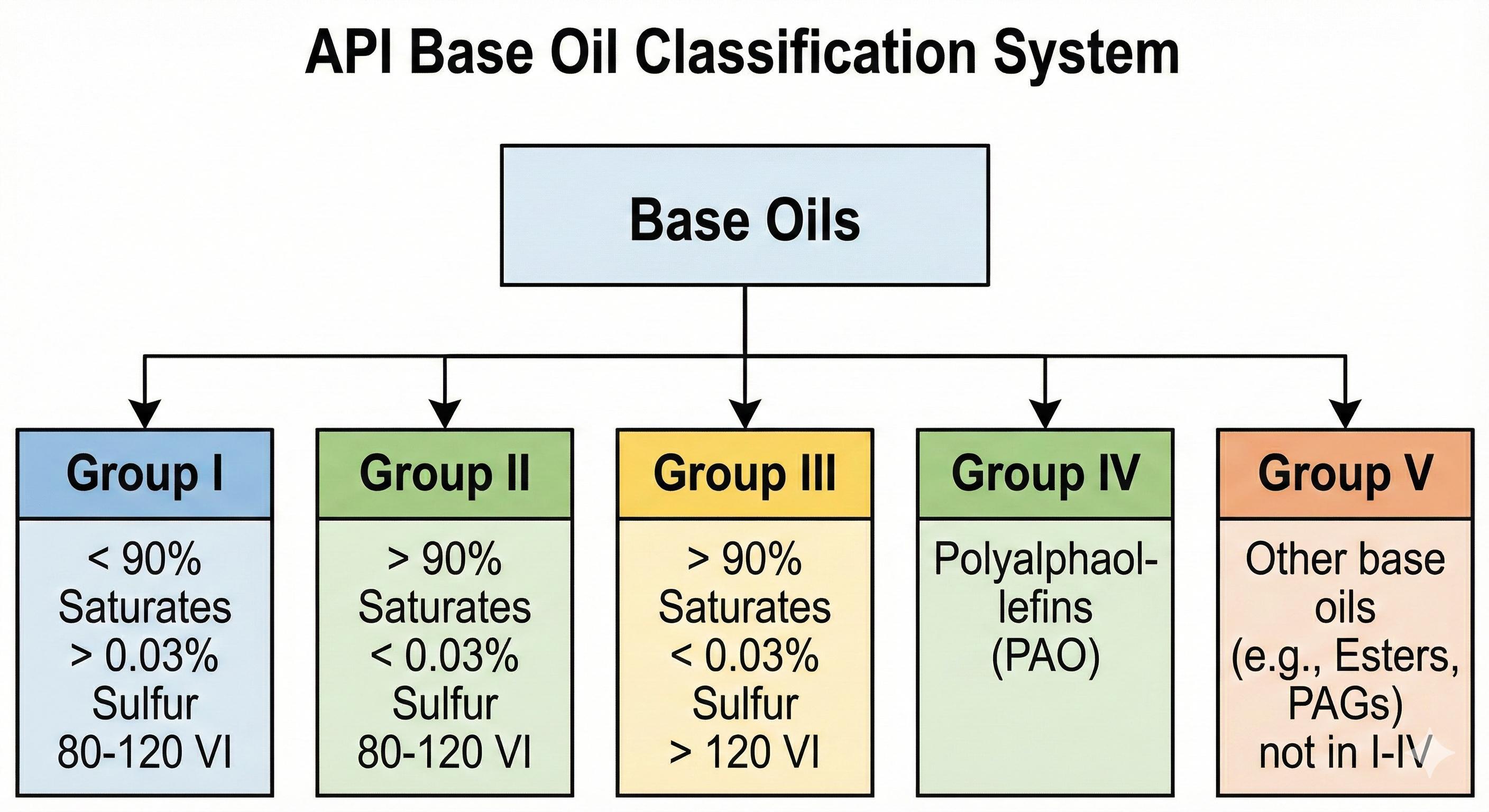 API base oil groups from Group I to Group V