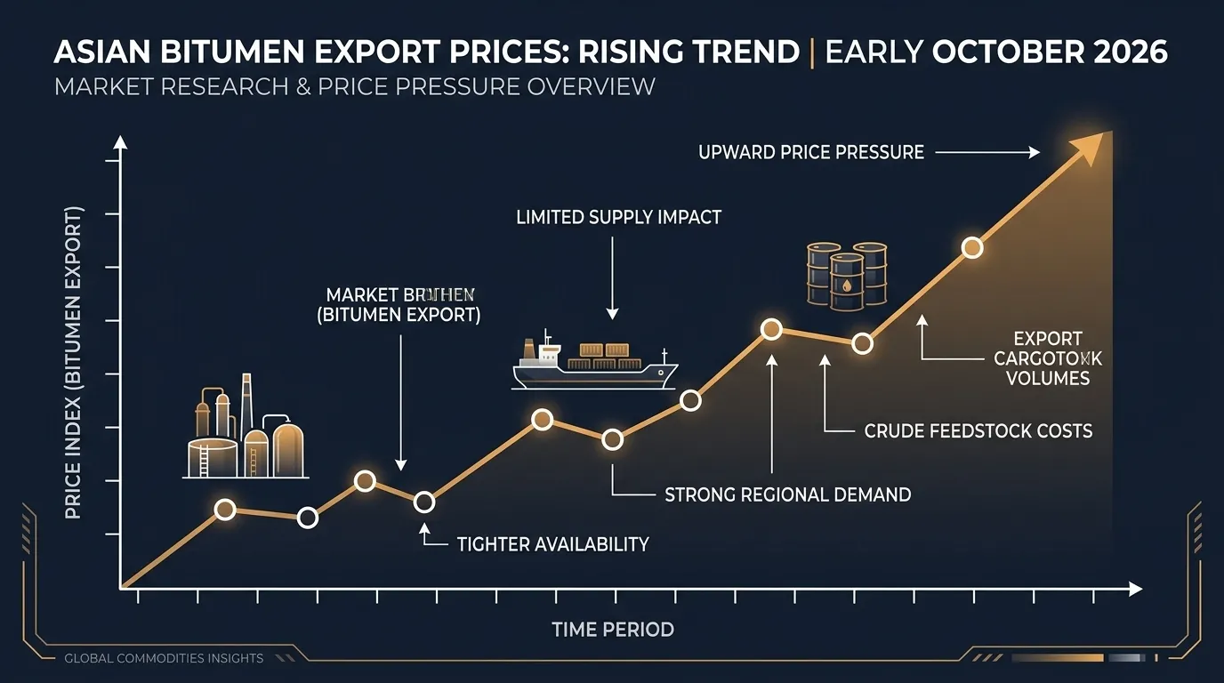 Editorial market infographic illustrating rising Asian bitumen export prices amid tight supply