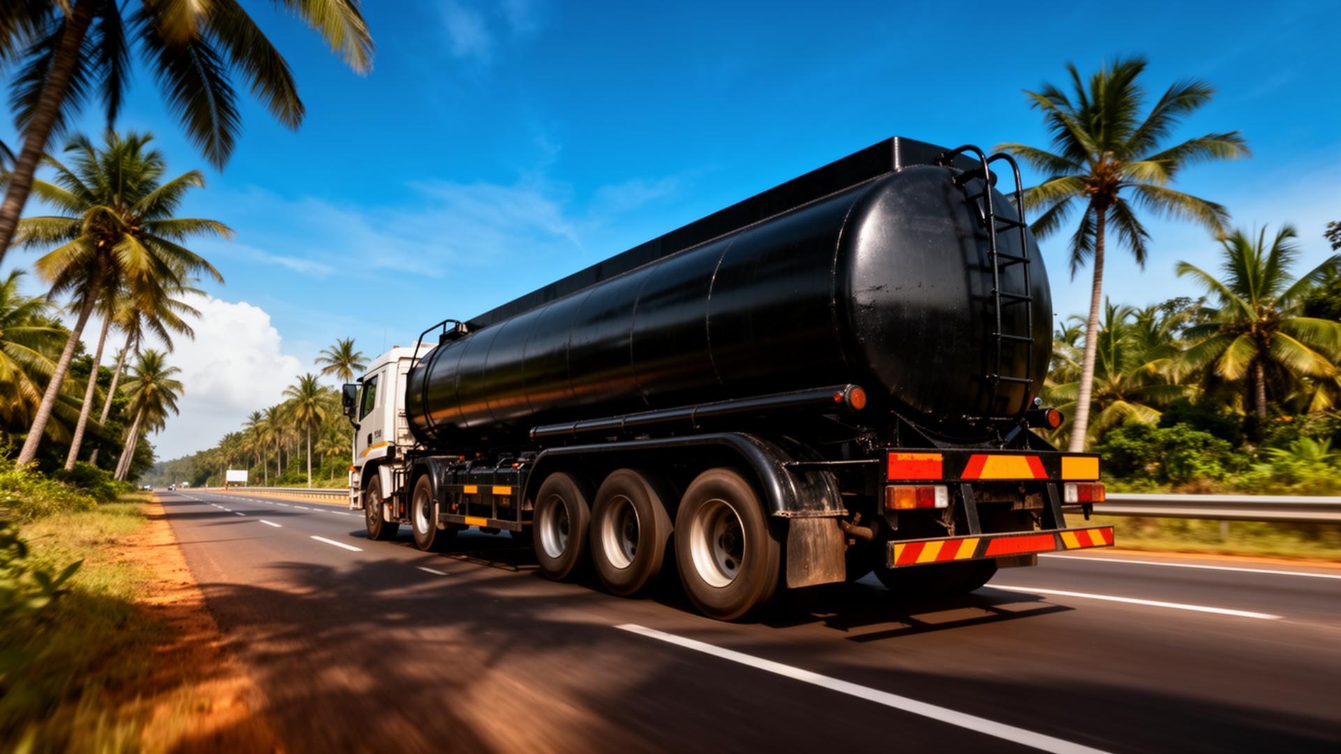 Bitumen transportation by tanker truck for international delivery