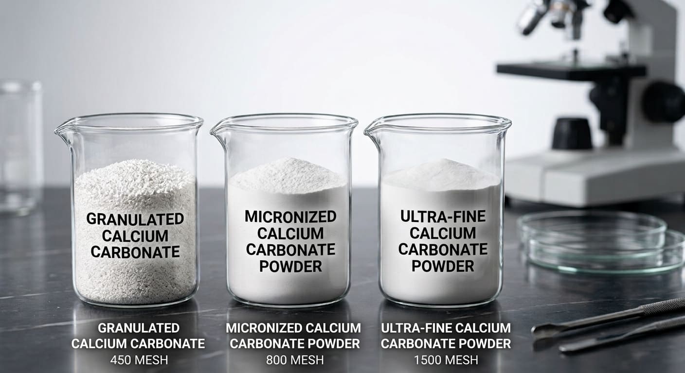 Calcium carbonate powder in 450 mesh, 800 mesh and 1500 mesh grades