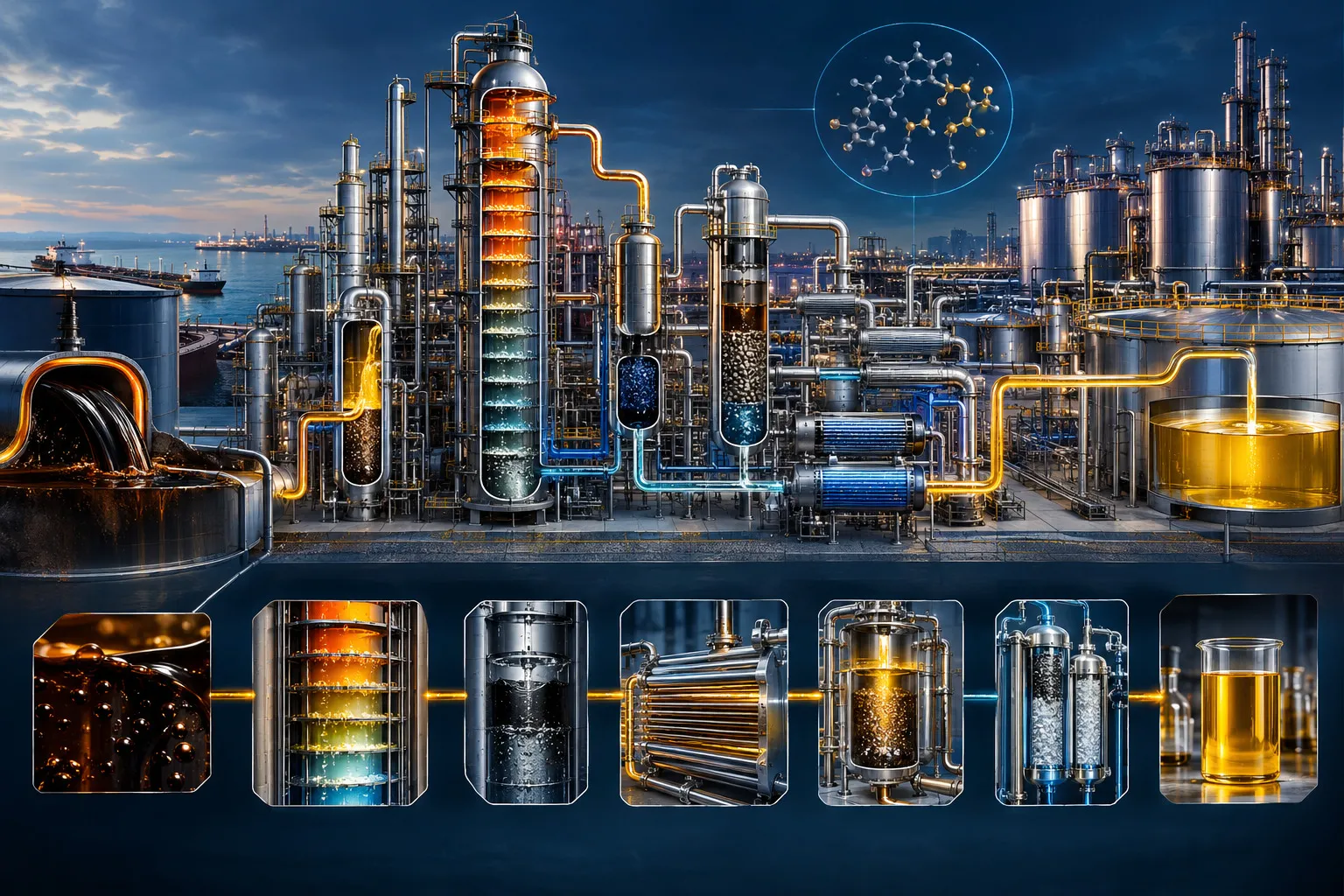 Crude oil refining process leading to base oil production