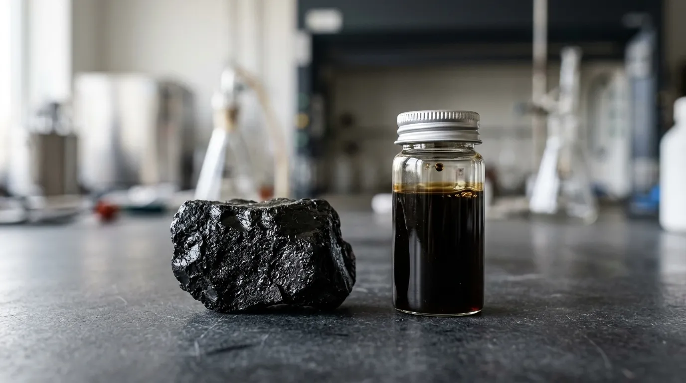 Close-up of bitumen and crude feedstock samples illustrating refinery supply constraints