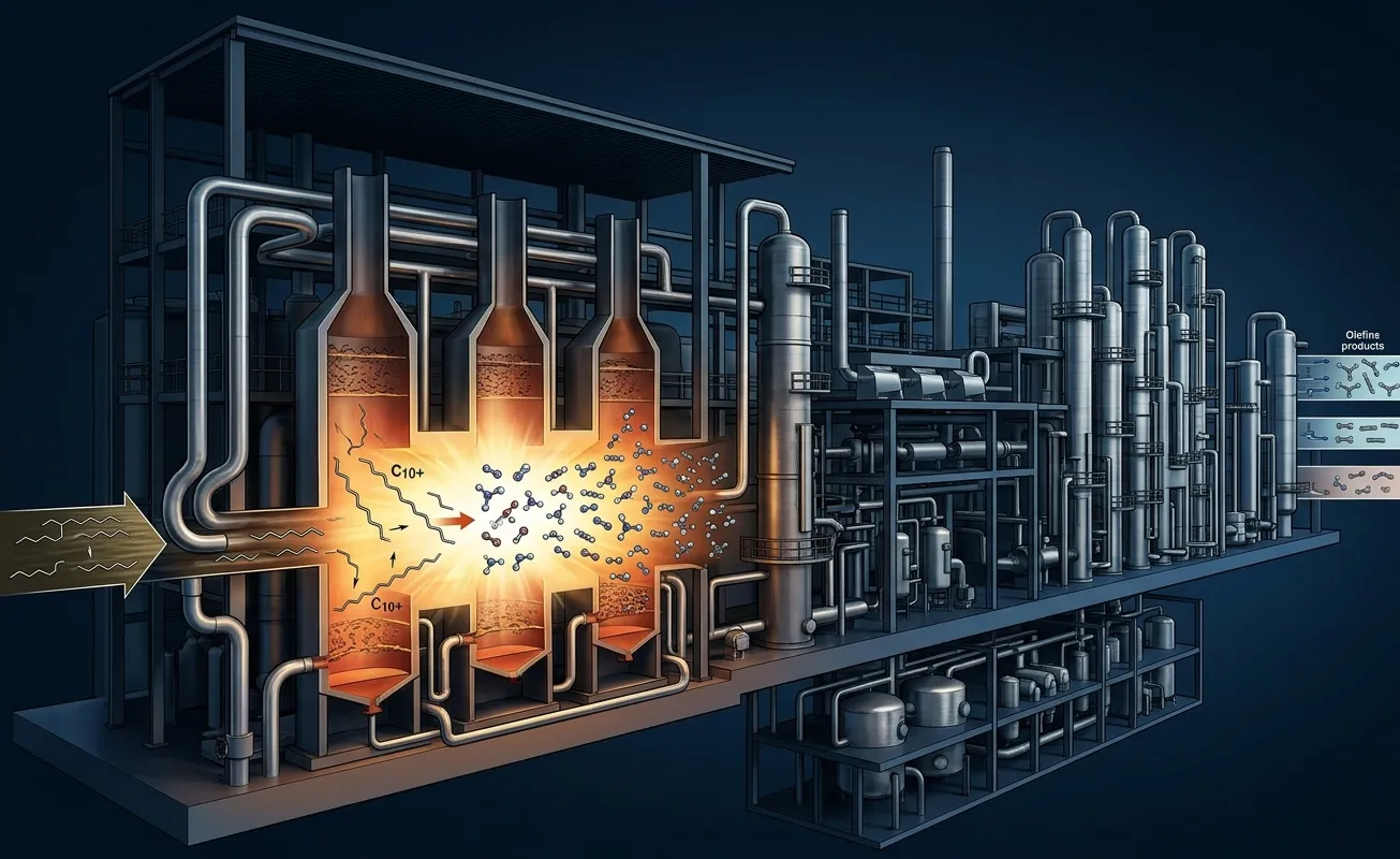 Naphtha feedstock entering a petrochemical steam cracker