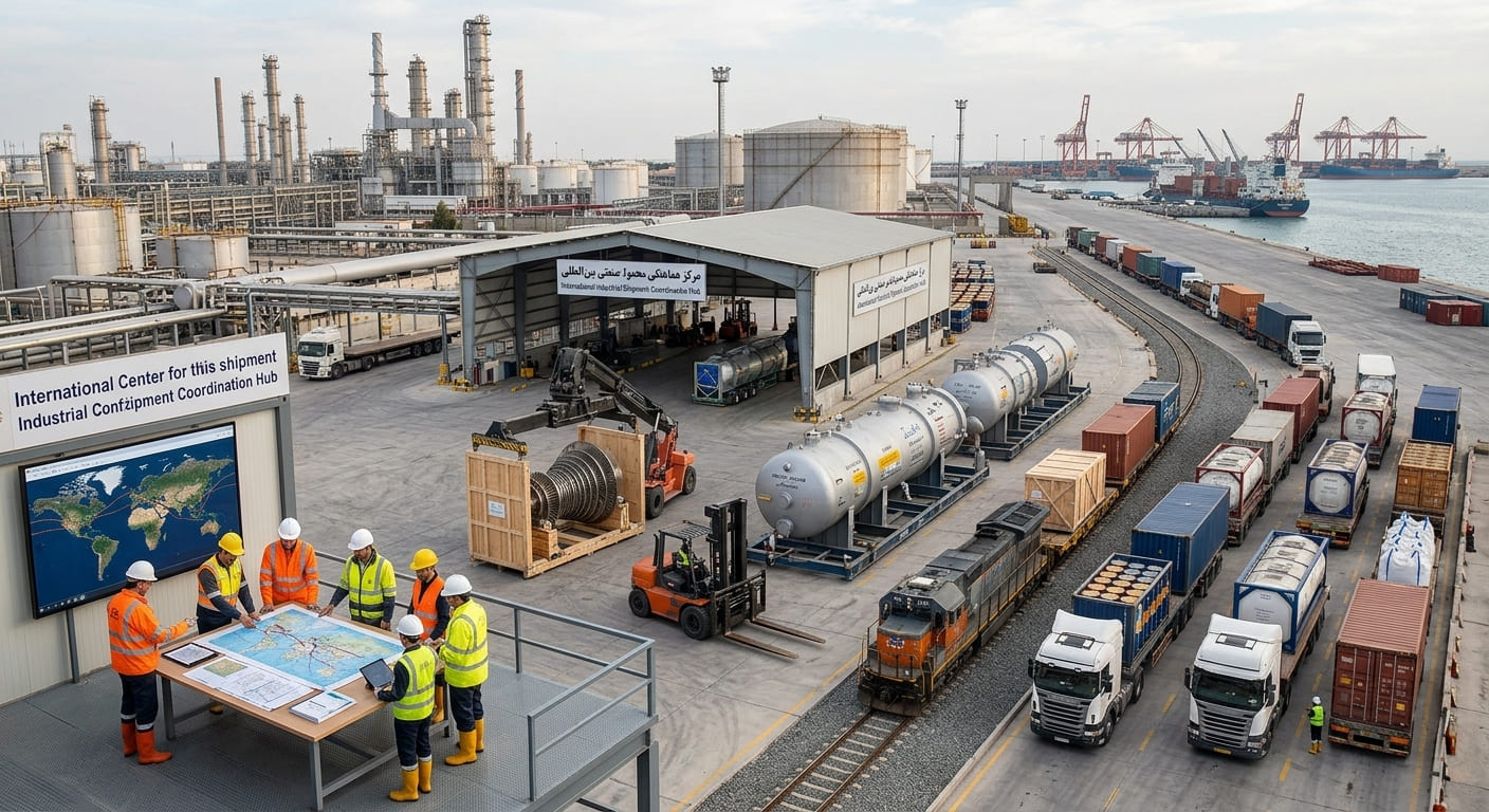Packaging and logistics coordination for international industrial shipments