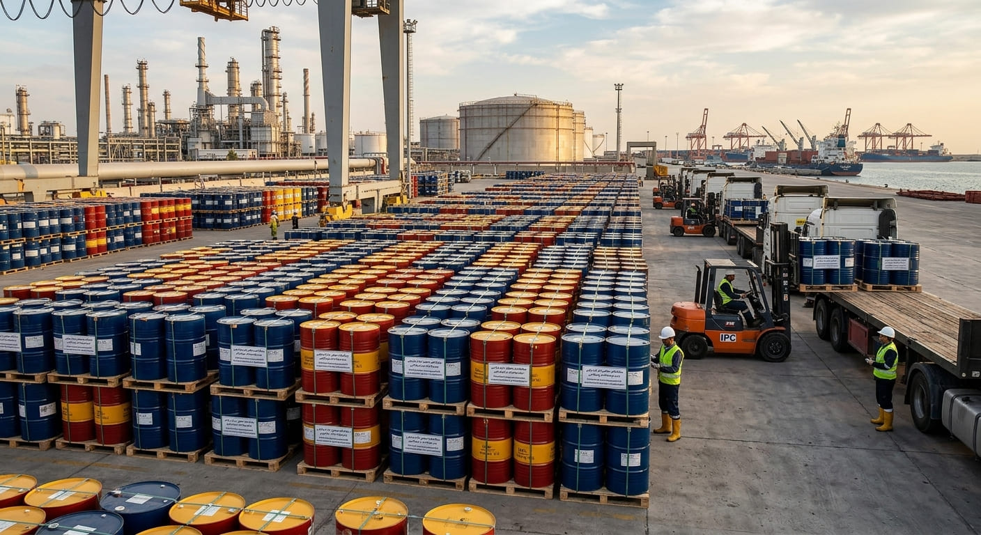 Industrial drums prepared for petrochemical product transportation