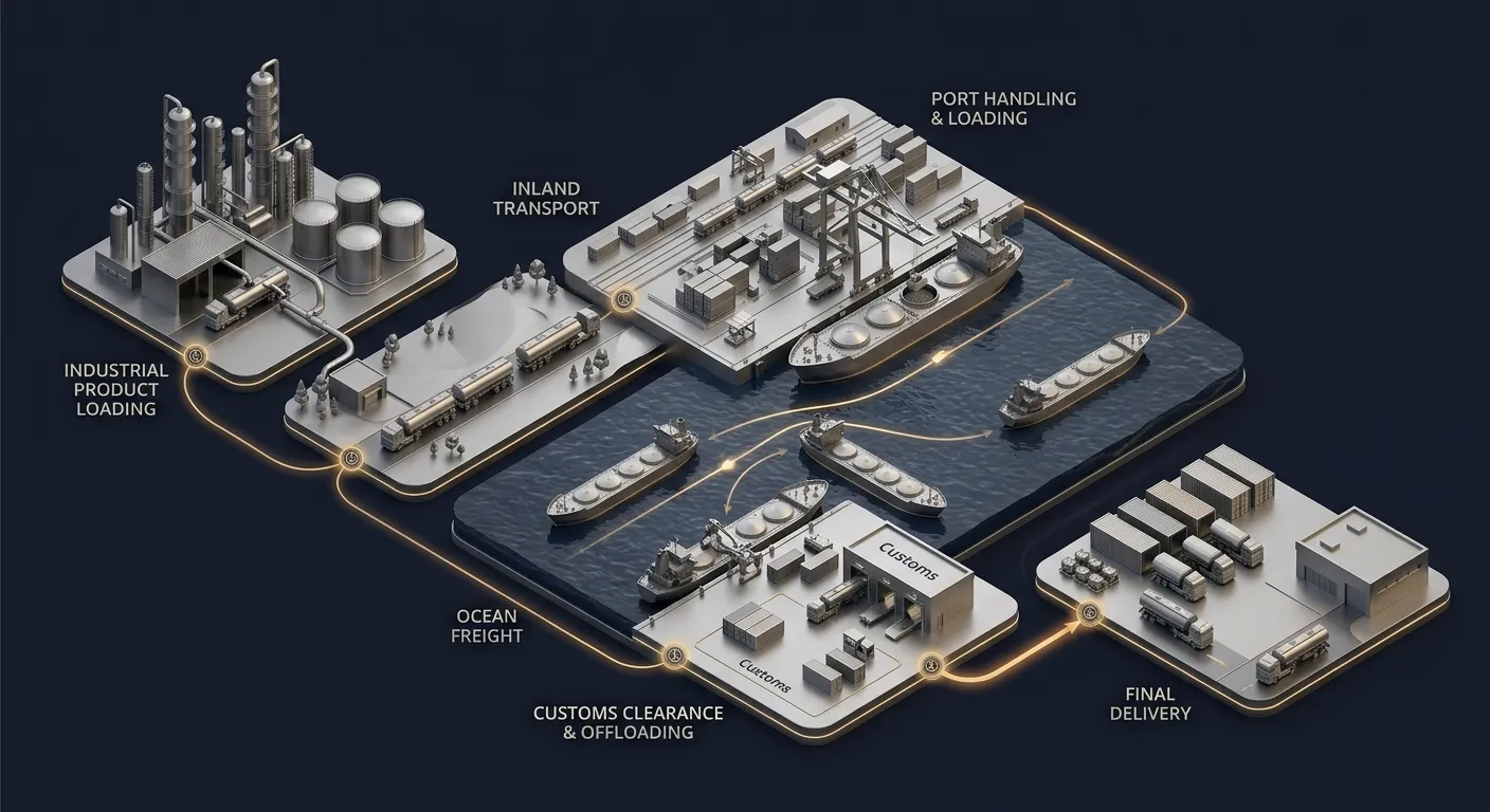 Petrochemical landed cost across transportation and logistics stages