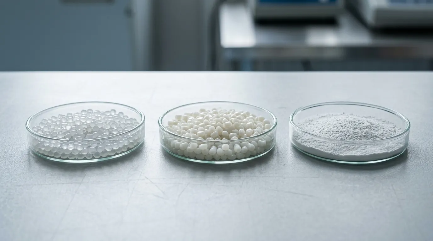 Close-up of industrial polymer resin pellets relevant to petrochemical product classification