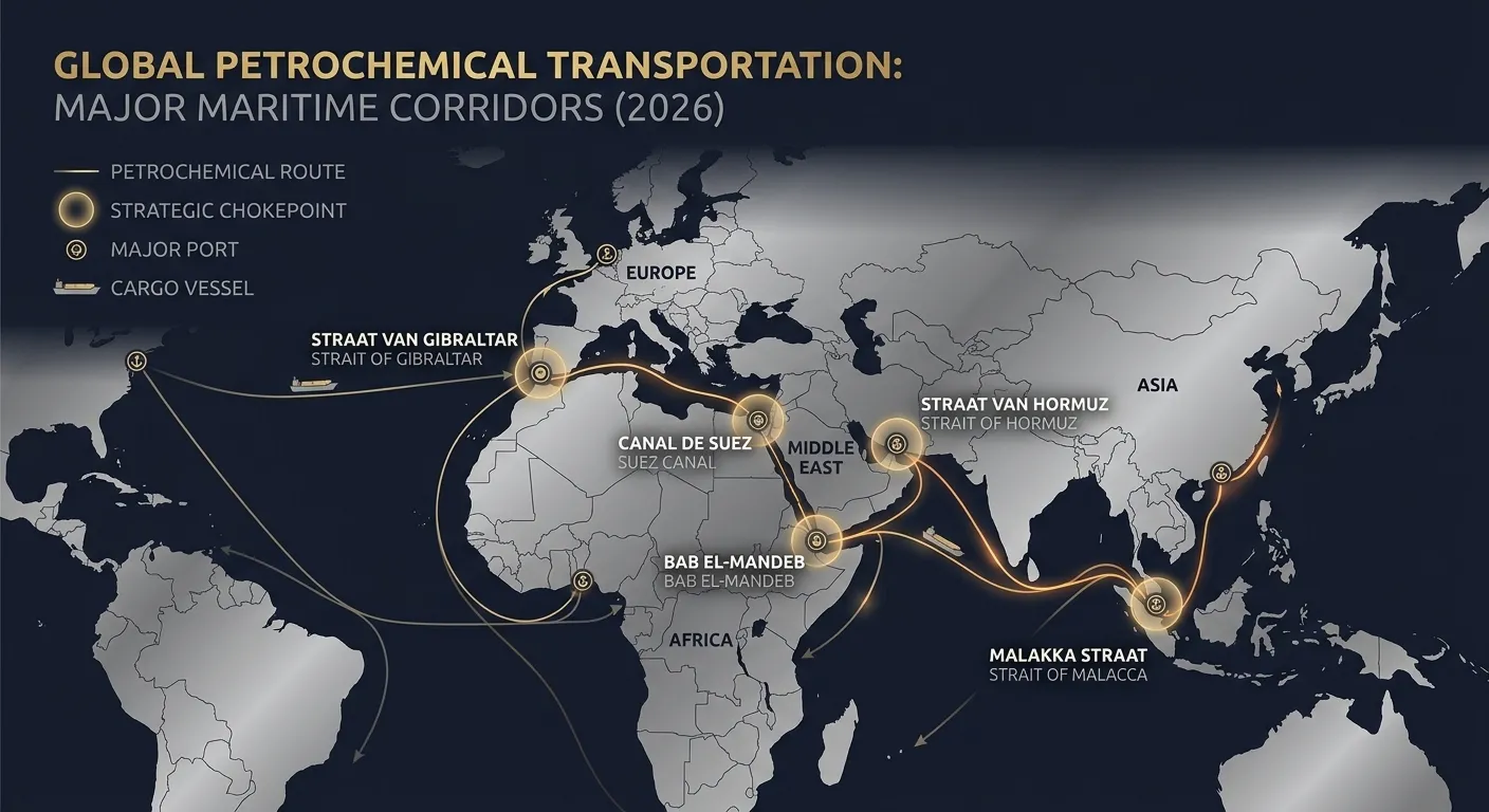 Major shipping routes and maritime corridors for global petrochemical trade