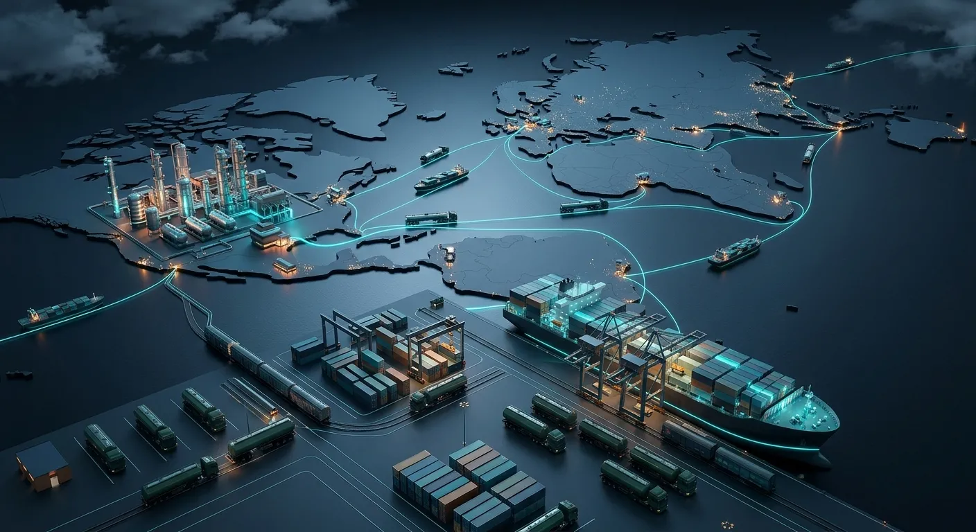 Petrochemical supply chain from supplier to international destination